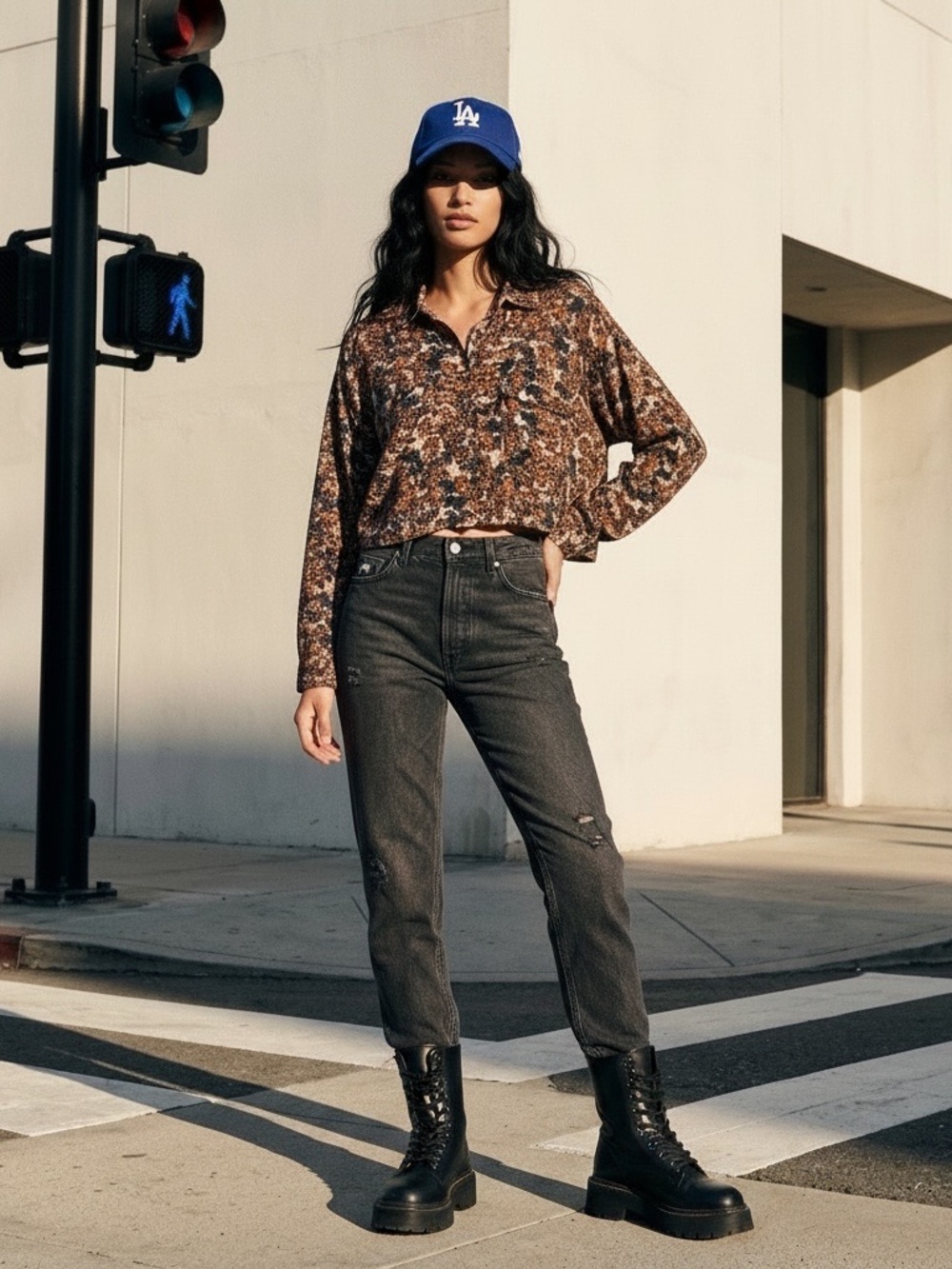RVCA x Spich 8 Abstract Floral Cropped Button Down Shirt S/P